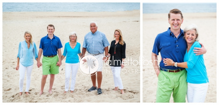 family on sand, mother and son